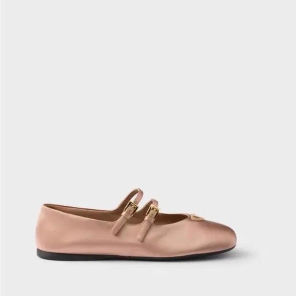 Prada satin Blush Leather Double-Strap Ballet Flats with Gold Hardware - Picture 4 of 4